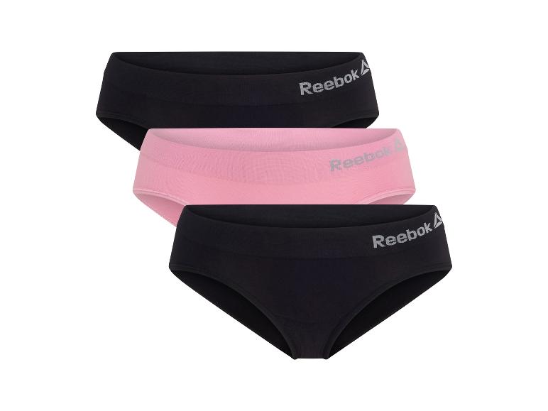 Tři páry dámských kalhotek Reebok: dvoje černé a jedny růžové