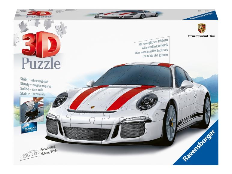 Ravensburger 3D puzzle Porsche 911 R s funkčními koly.