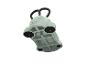 Dětský kettlebell ve tvaru kočky, světle zelený, s černou rukojetí.