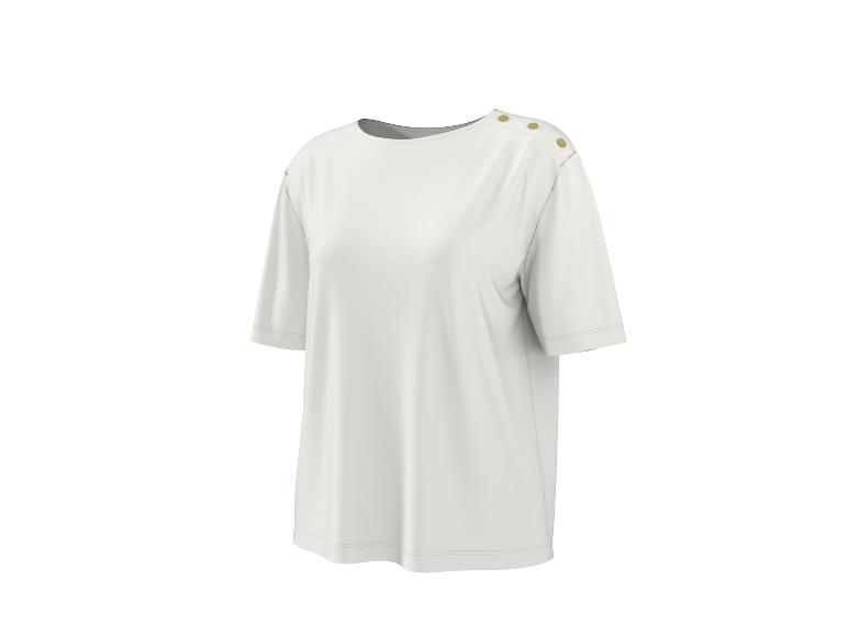 Bílý top s krátkým rukávem a zlatými knoflíky na rameni