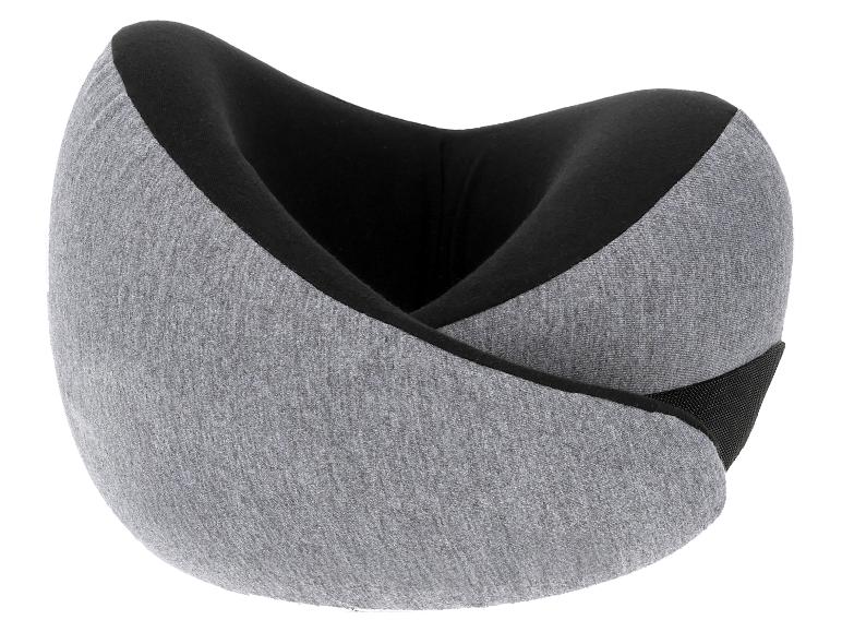 Šedý a černý cestovní polštář s ergonomickým tvarem pro podporu krku