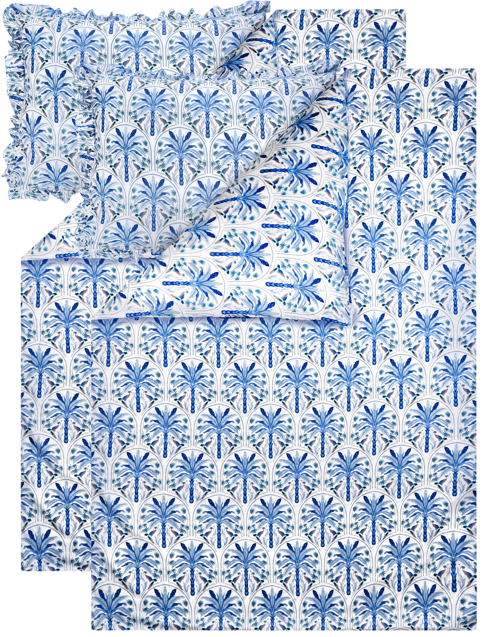 Livarno® Sada ložního povlečení z mikrovláknitého saténu, 140 x 200 cm, 70 x 90 cm, 2dílná, palmy