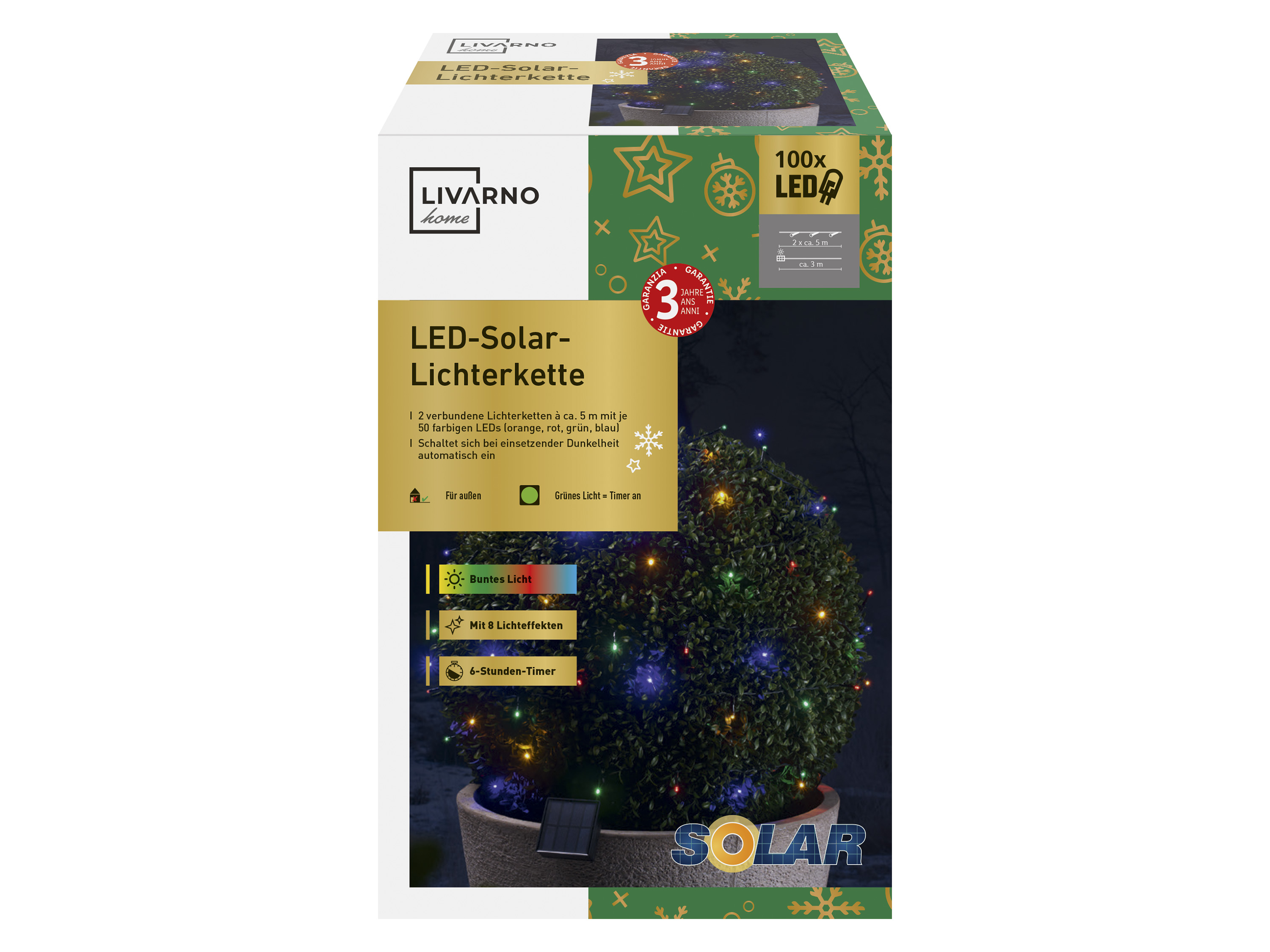 Livarno home Solární světelný LED řetěz, 100 LED (barevná)