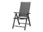Tmavě šedá skládací židle z hliníku a textilenu.