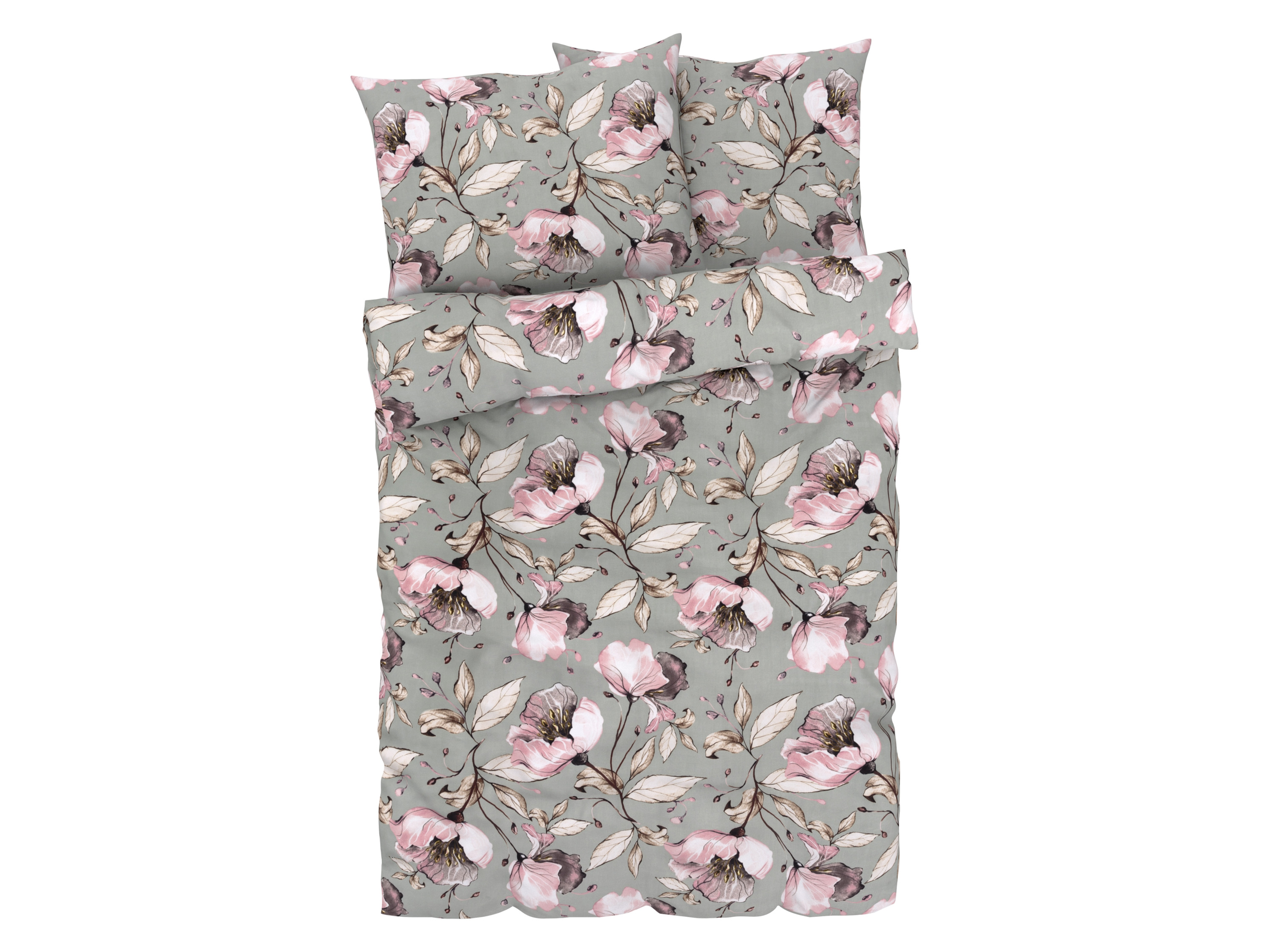 Livarno home Ložní povlečení z mikrovláknitého saténu, 220 x 240 cm, 70 x 90 cm (květy/zelená)