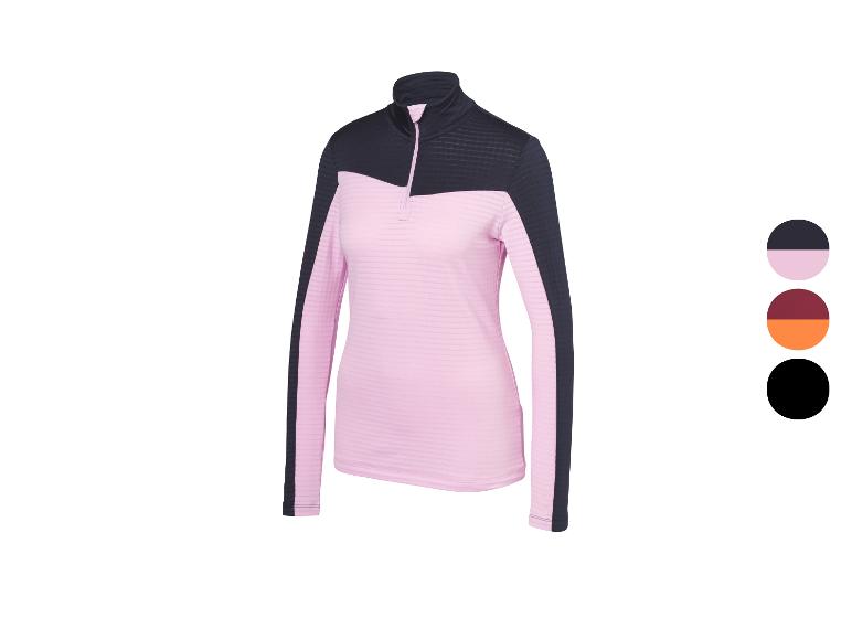 Růžový a černý sportovní top na zip, se zobrazenými barevnými možnostmi.