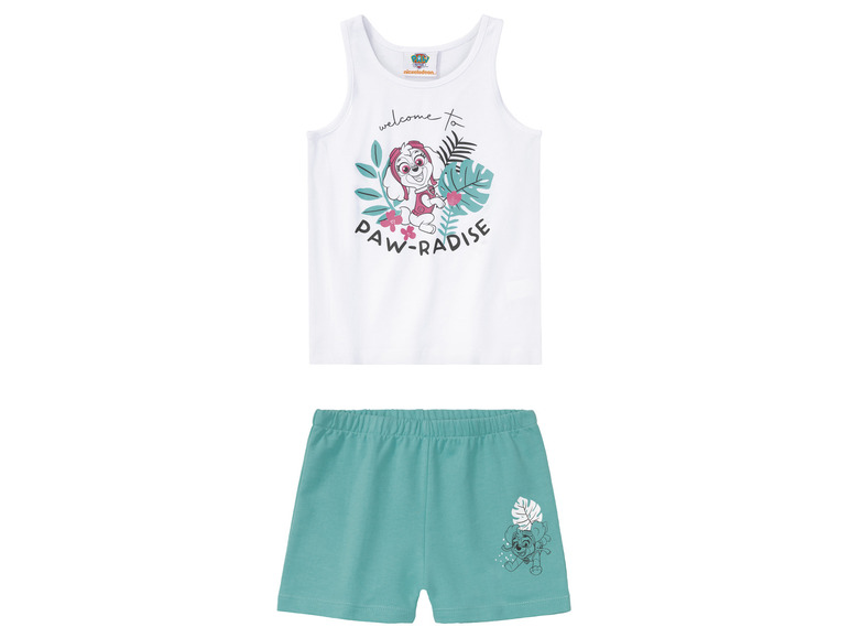 Bílé tílko a tyrkysové šortky s potiskem Paw Patrol.