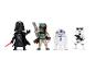Čtyři figurky Star Wars: Darth Vader, Boba Fett, R2-D2 a Stormtrooper.