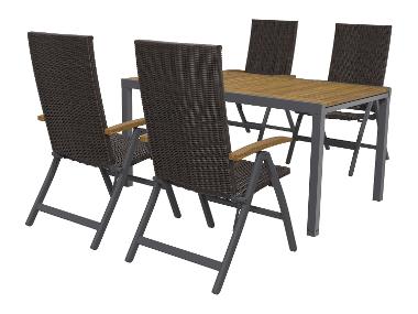 Sada hliníkového zahradního nábytku s rozkládacím stolem a křesly Valencia, 5dílná, hnědá