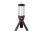 Černá přenosná lampa se skládacím stojanem.