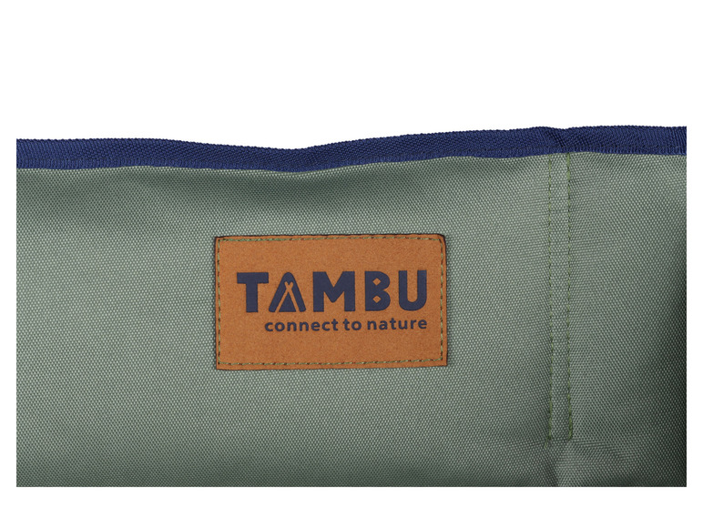 Detail zeleného produktu Tambu s modrým okrajem.