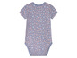 Body pro miminko s krátkým rukávem, šedé s růžovým květinovým vzorem.