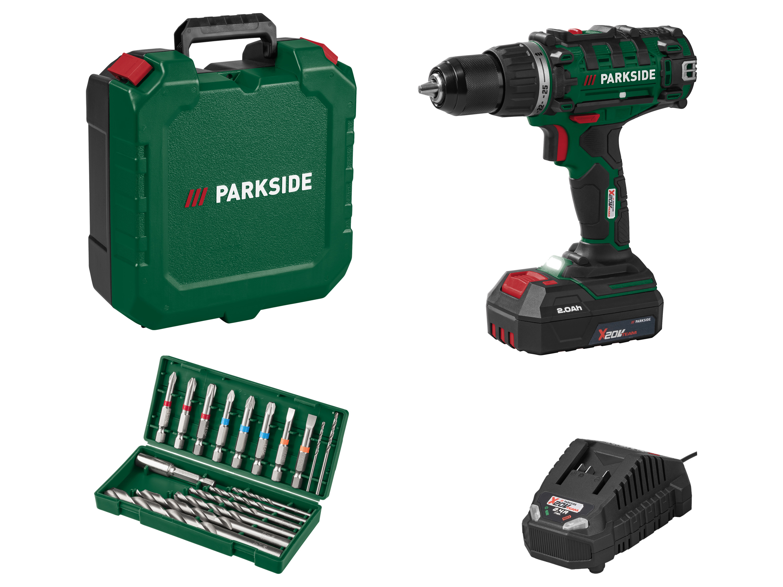 Parkside® Sada s aku vrtacím šroubovákem Pabs 20-Li I9