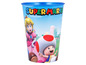 Modrý pohár Super Mario s obrázky Peach a Toada.
