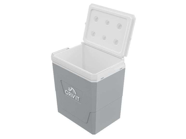 Šedá chladící box Crivit s otevřeným bílým víkem.