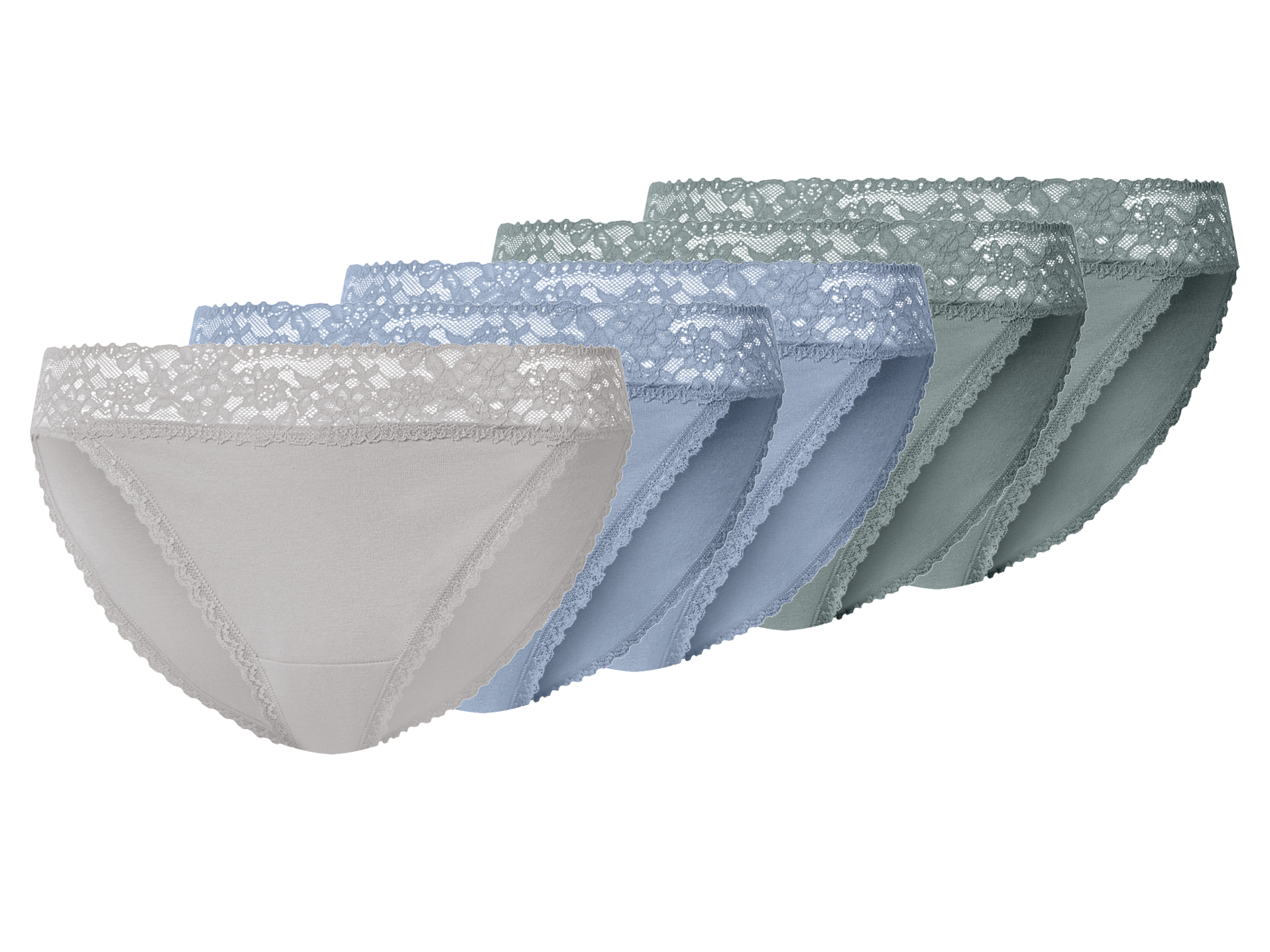 esmara® Dámské kalhotky s krajkou, 5 kusů (zelená/modrá/šedá, S(36/38))