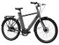 Šedý elektrický bicykl s řemenovým pohonem a pneumatikami Schwalbe