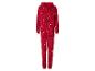 Červená onesie s vánočním vzorem, s jeleny a cukrovými tyčinkami.
