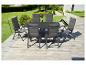 Zahradní set se stolem a šesti skládacími židlemi, moderní antracitově šedý design.