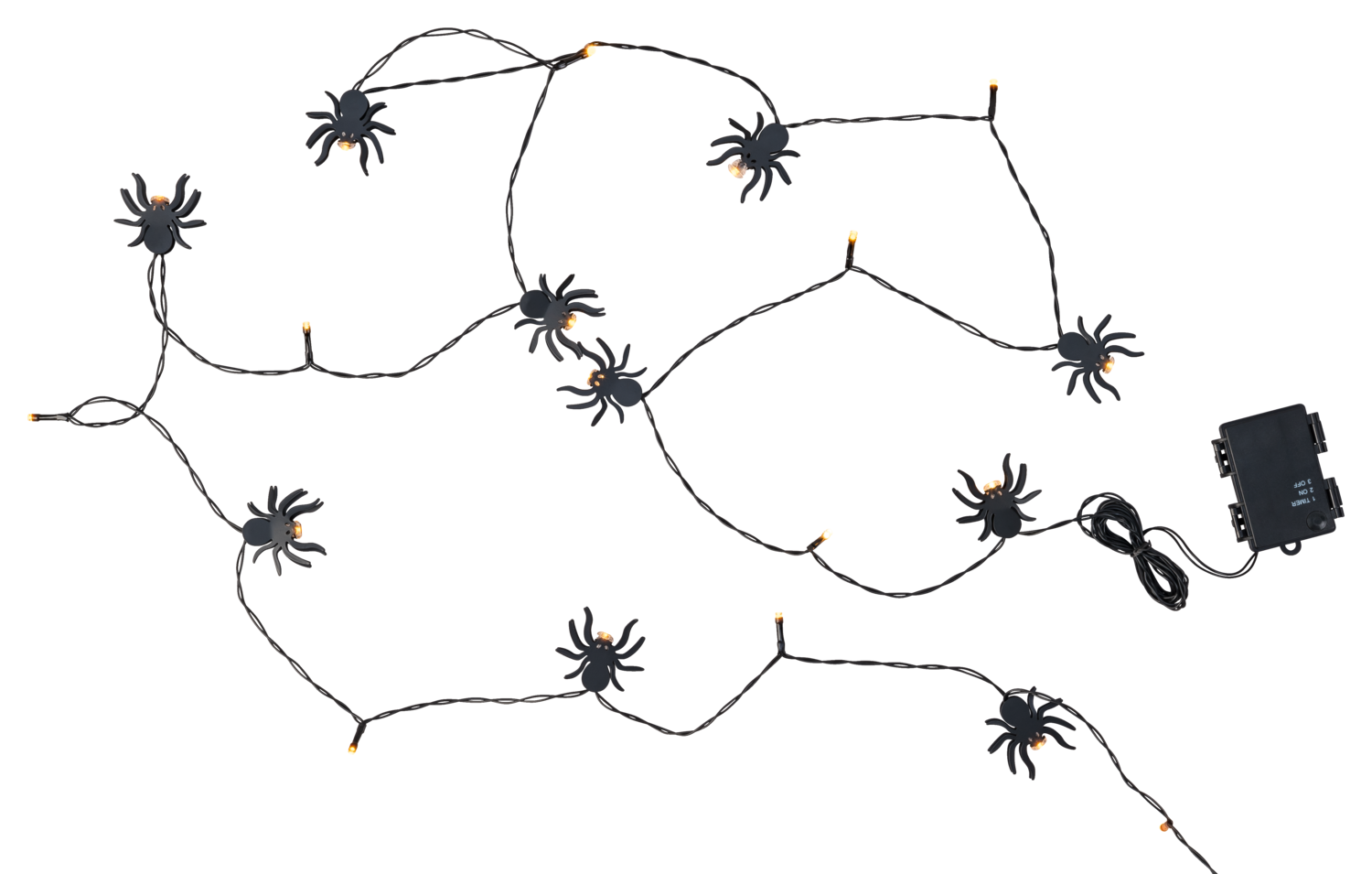Světelný LED řetěz / Halloweenská LED pavučina (pavouci)