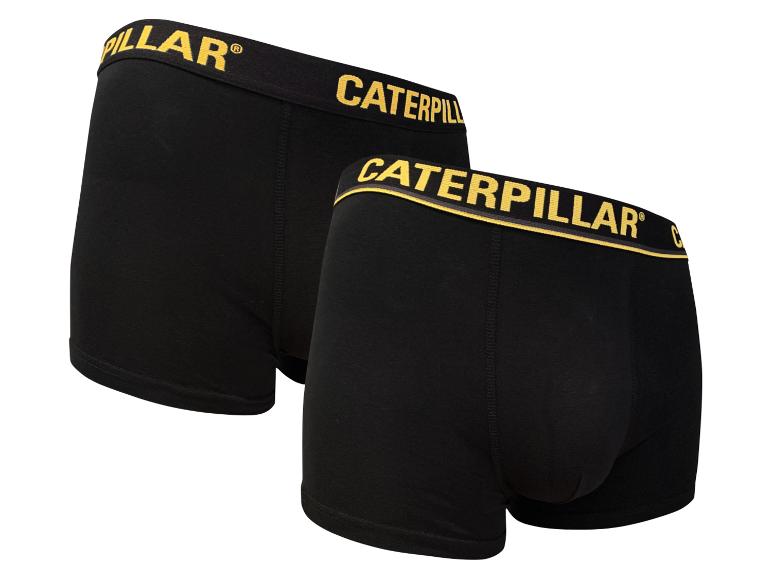 Dvě černé boxerky s logem Caterpillar.