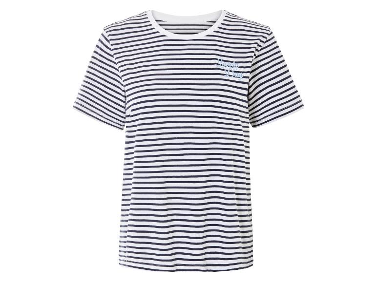 Pruhované tričko v bílé a tmavě modré barvě s nápisem 'Lovely Day'