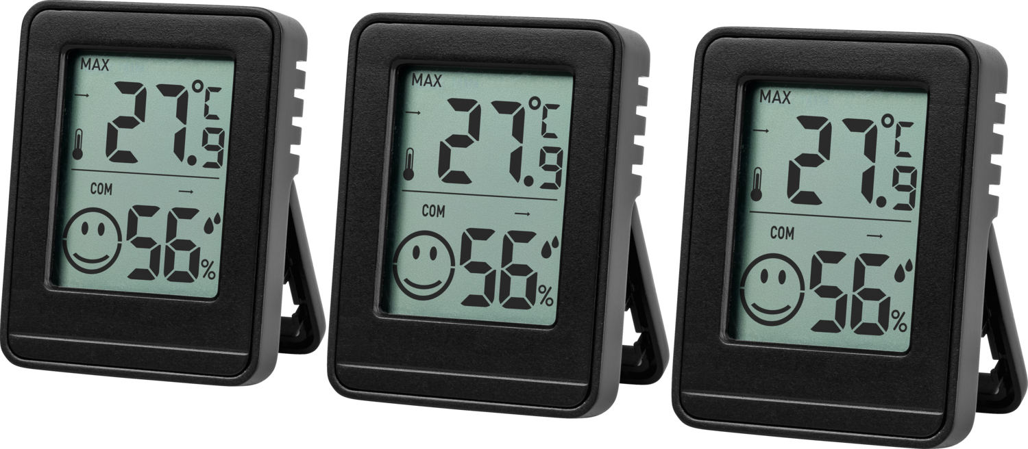 Livarno® Teploměr a vlhkoměr, 3dílná sada (černá)
