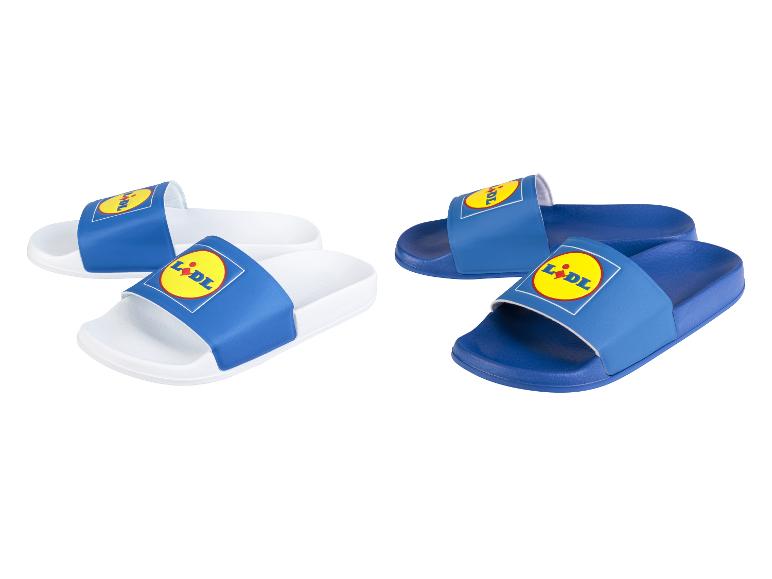 Lidl pantofle, modré a bílé.