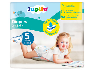 lupilu® Dětské pleny Soft & Dry, velikost 5 JUNIOR, 44 kusů