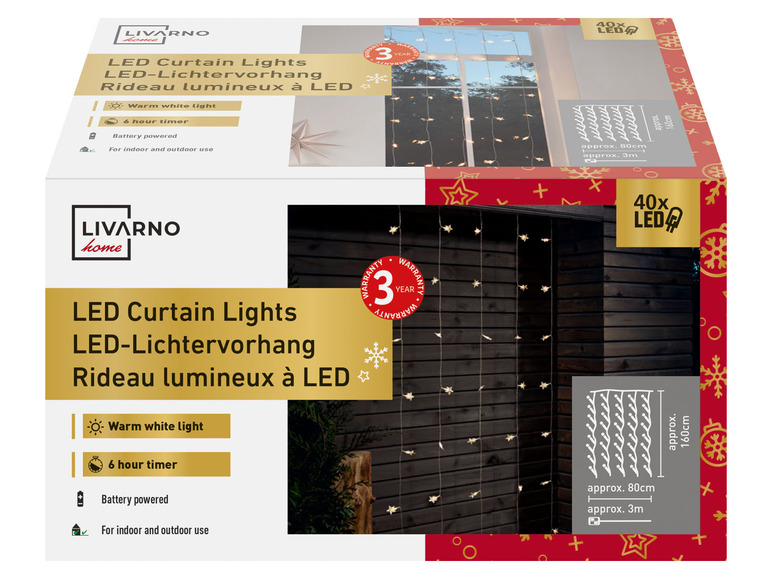  Zobrazit na celou obrazovku LIVARNO home Světelný LED závěs, 40 LED - Obrázek 2