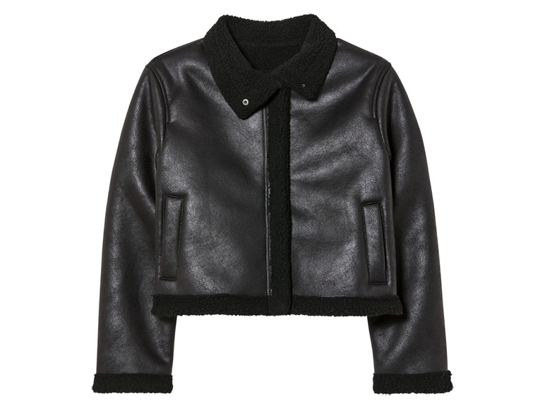 Černá kožená bunda s kožešinovým límcem