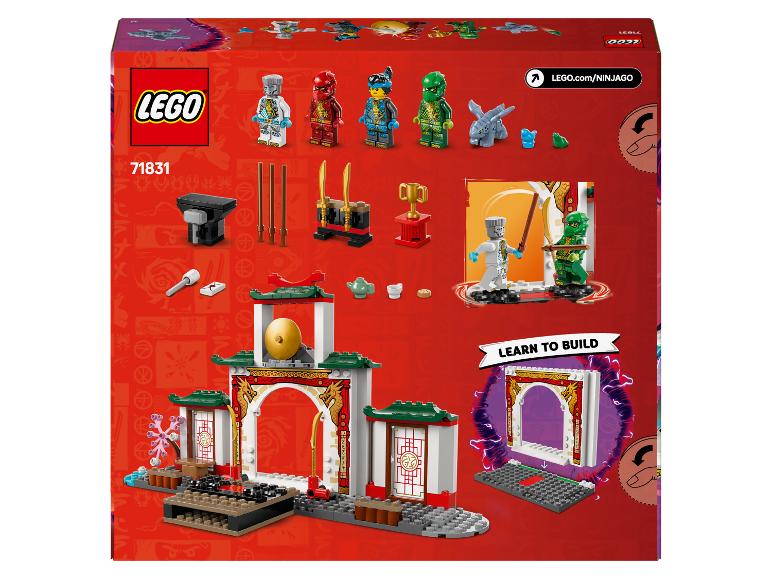 Krabička LEGO Ninjago 71831 s minifigurkami, doplňky a sestavitelným chrámem.