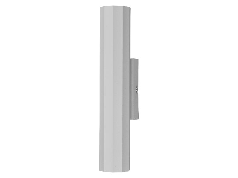 Moderní, bílá, šestihranná nástěnná lampa.