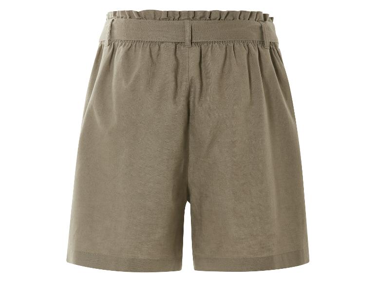 Krátké khaki lněné kalhoty s vysokým pasem.