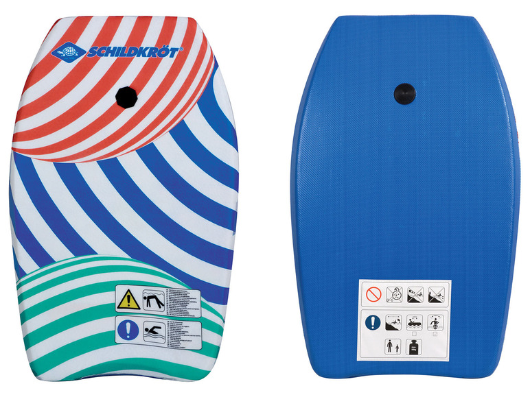 Dva bodyboardy Schildkröt s pruhovaným vzorem.