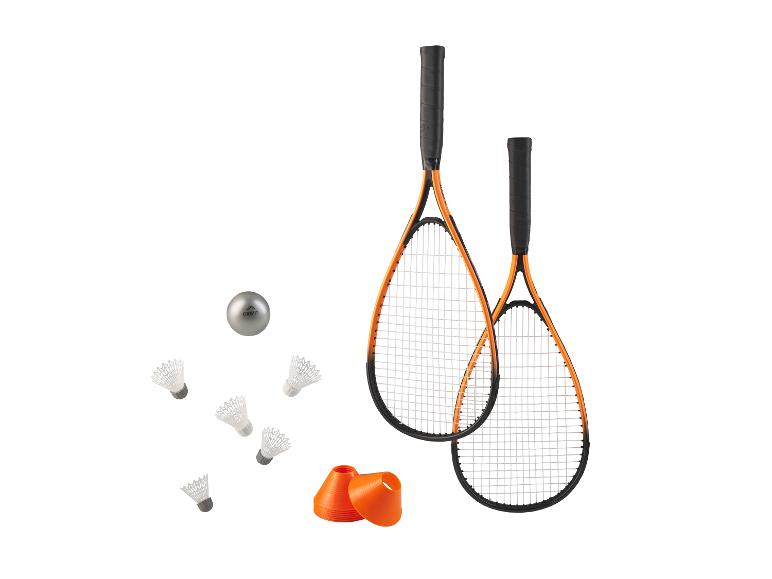 Sada raket na badminton a speedminton Crivit s košíčky a kužely.