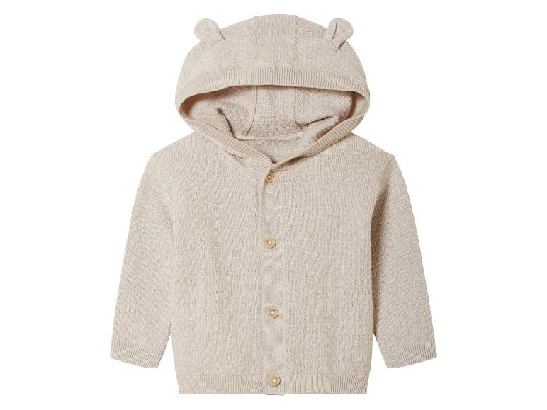Béžový pletený svetr s kapucí pro miminka.