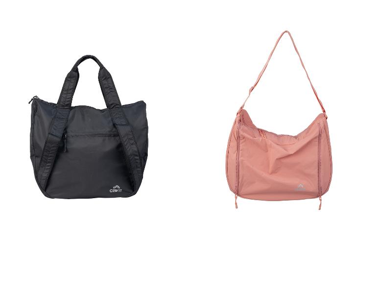 Sportovní tašky Crivit: černá taška typu tote bag a růžová crossbody taška.