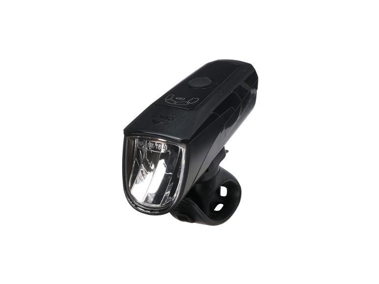 Černé LED světlo na kolo Crivit s montážním držákem.