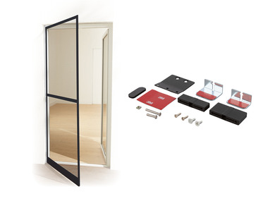 LIVARNO® Hliníkový dveřní rám se síťkou proti hmyzu + Sada upínacích adaptérů pro síť proti hmyzu do dveří, 3dílná, antracitová