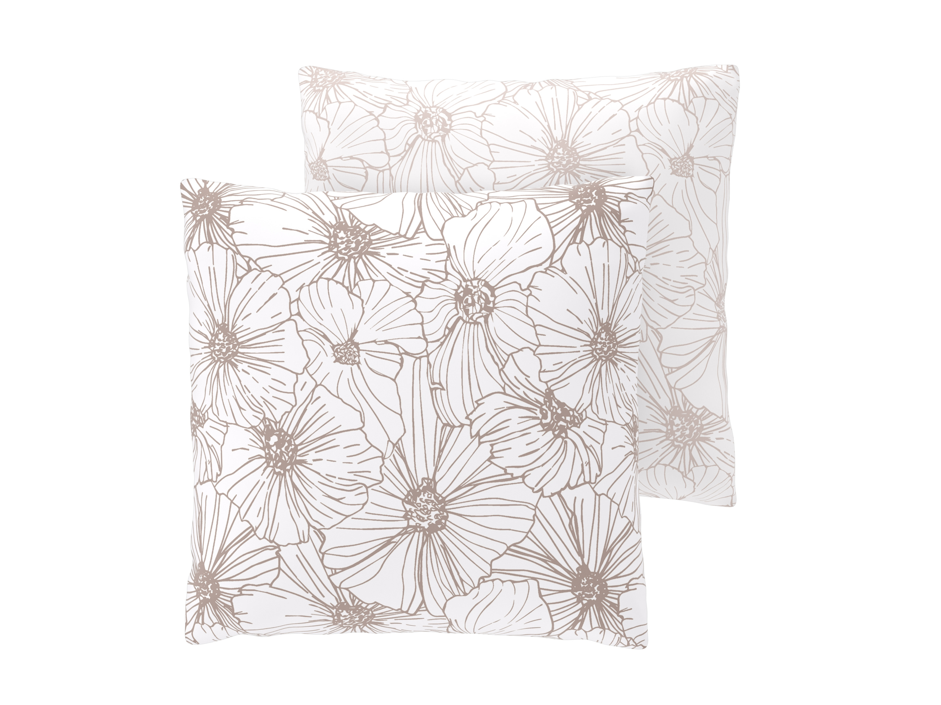 Livarno® Potah na polštář z jemného flanelu, 50 x 60 cm, 2 kusy (Květinový/šedohnědý)