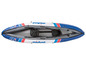 Modrý nafukovací kajak Mistral pro dva s místy k sezení.
