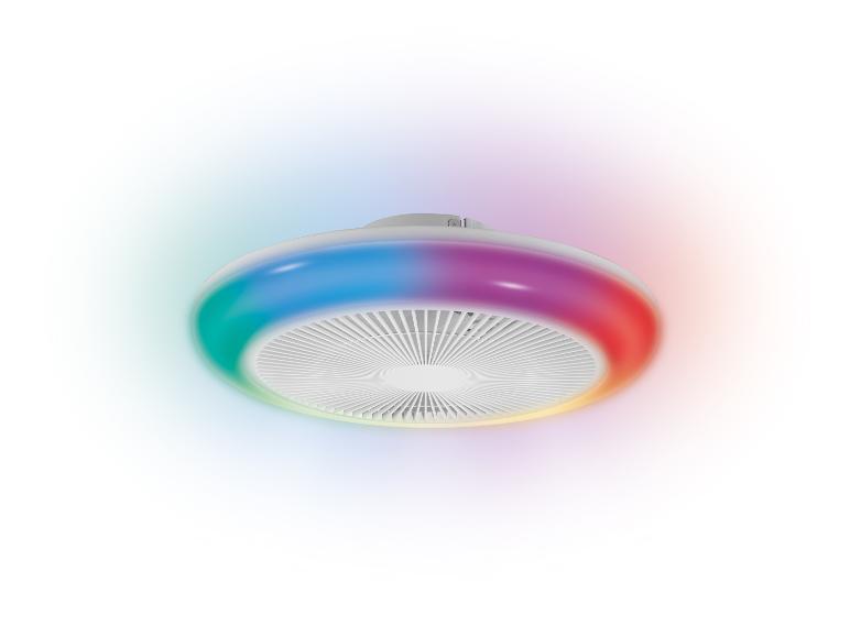 Kulaté stropní svítidlo s integrovaným ventilátorem a barevným LED osvětlením