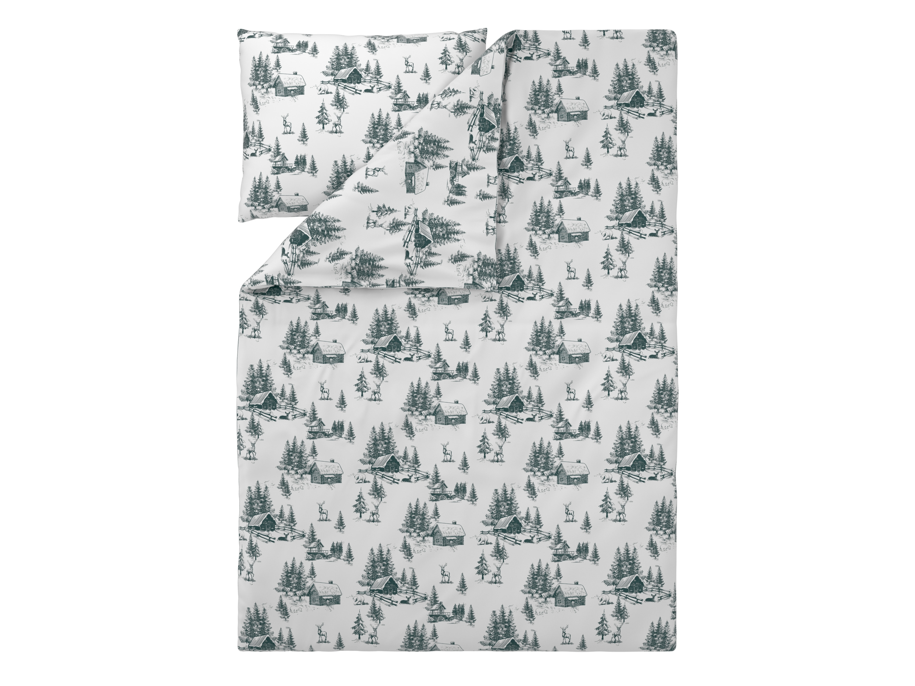 Livarno® Ložní povlečení z jemného flanelu, 140 x 200 cm, 70 x 90 cm (jedle/bílá/zelená)