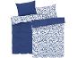 Ložní povlečení tmavě modré barvy s bílým květinovým vzorem.
