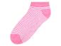 Růžové ponožky s bílými pruhy.