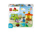LEGO Duplo sada s nákladním autem, včelí úlem a figurkami.