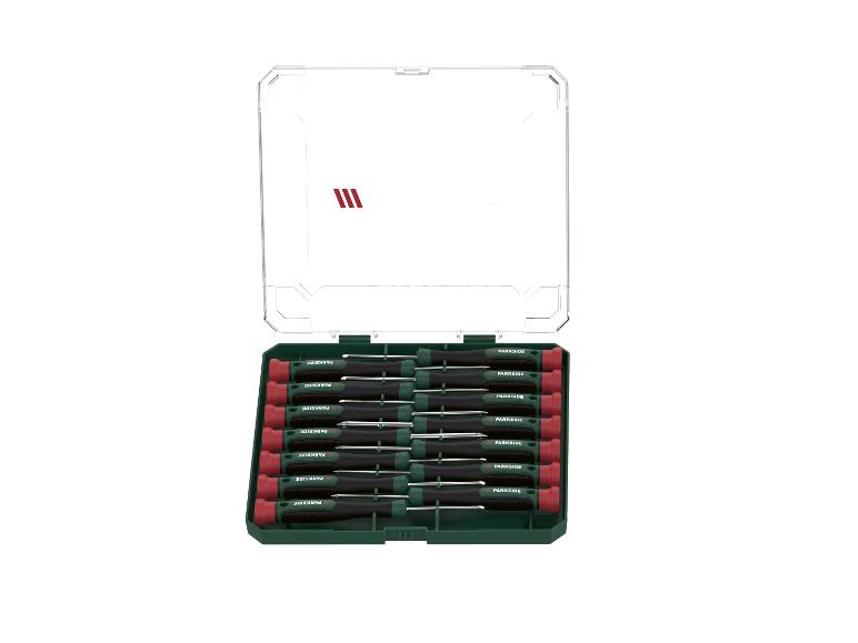 Sada šroubováků Parkside v průhledné krabičce.