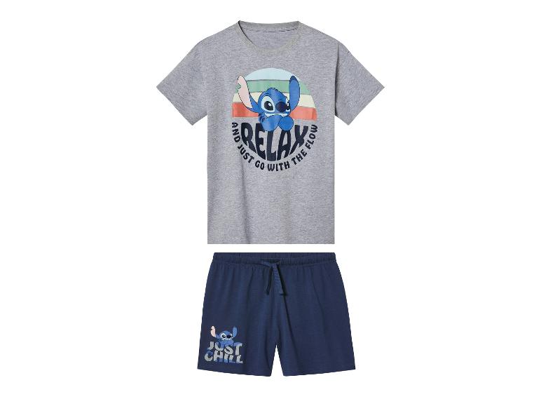 Pyžamo Stitch: šedé tričko a tmavě modré šortky.