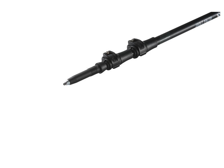 Černá trekingová hůl Leki s nápisem 'Ultra Light'.